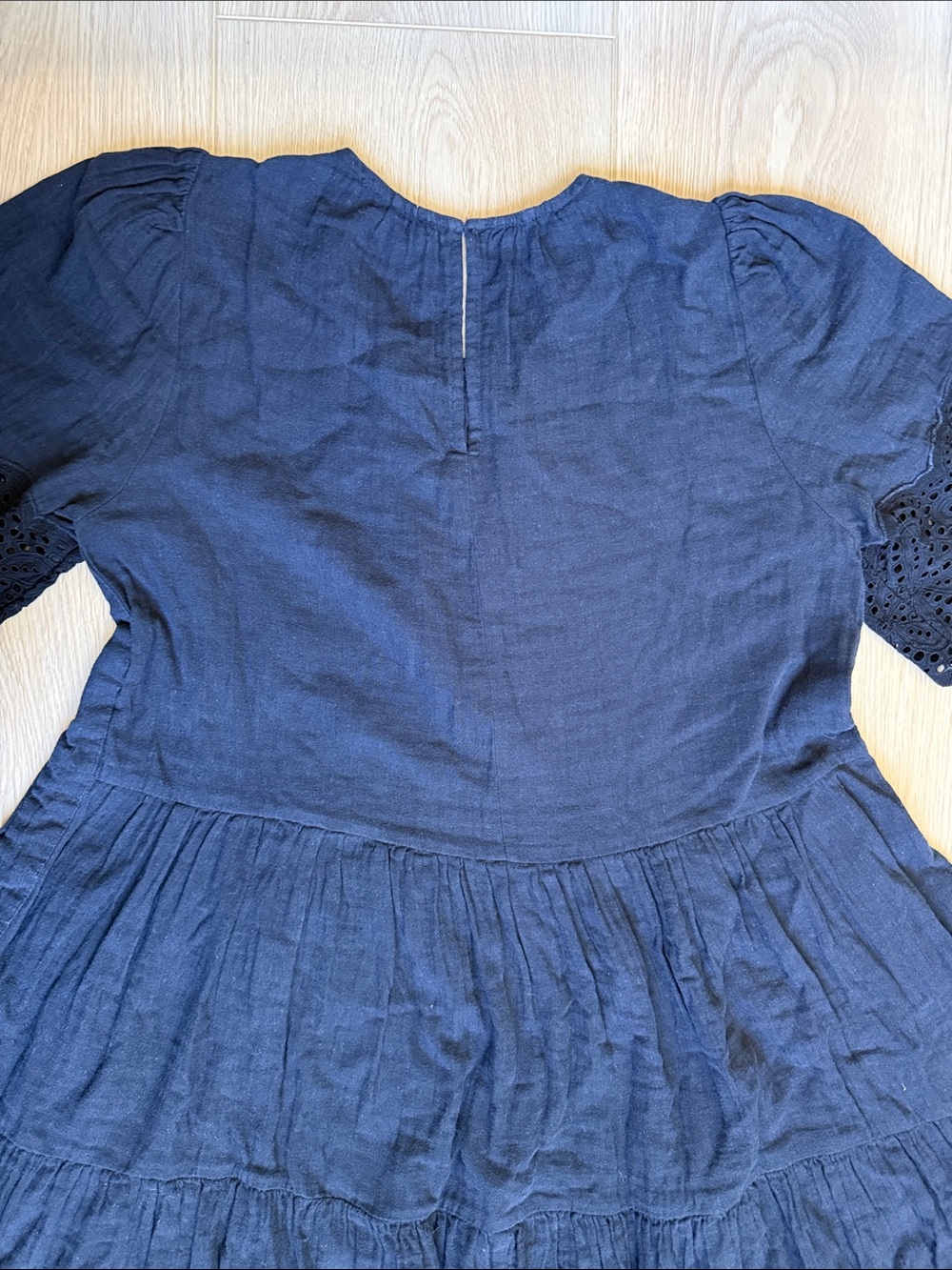 Navy Eyelet Cotton Mini Dress ME+EM Cheesecloth Broderie Swing Cottagecore Sz 6 - Picture 11 of 12